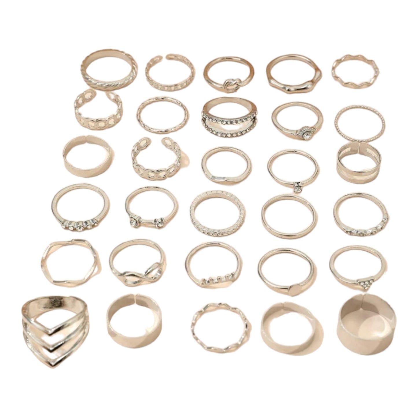 Boho-Chique Ringen Set van 30 Stuks Verkrijgbaar in Het Goud & Zilver