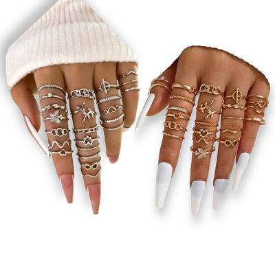 Ring-Set 23 Stück Boho - Gold oder Silber