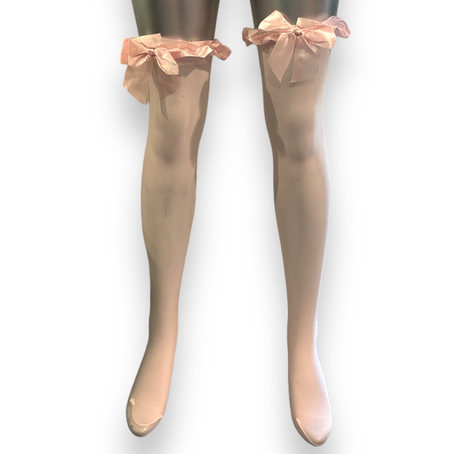 Lichtroze Stockings met Elegant Strikje - Verkrijgbaar in S/M en L/XL Maten