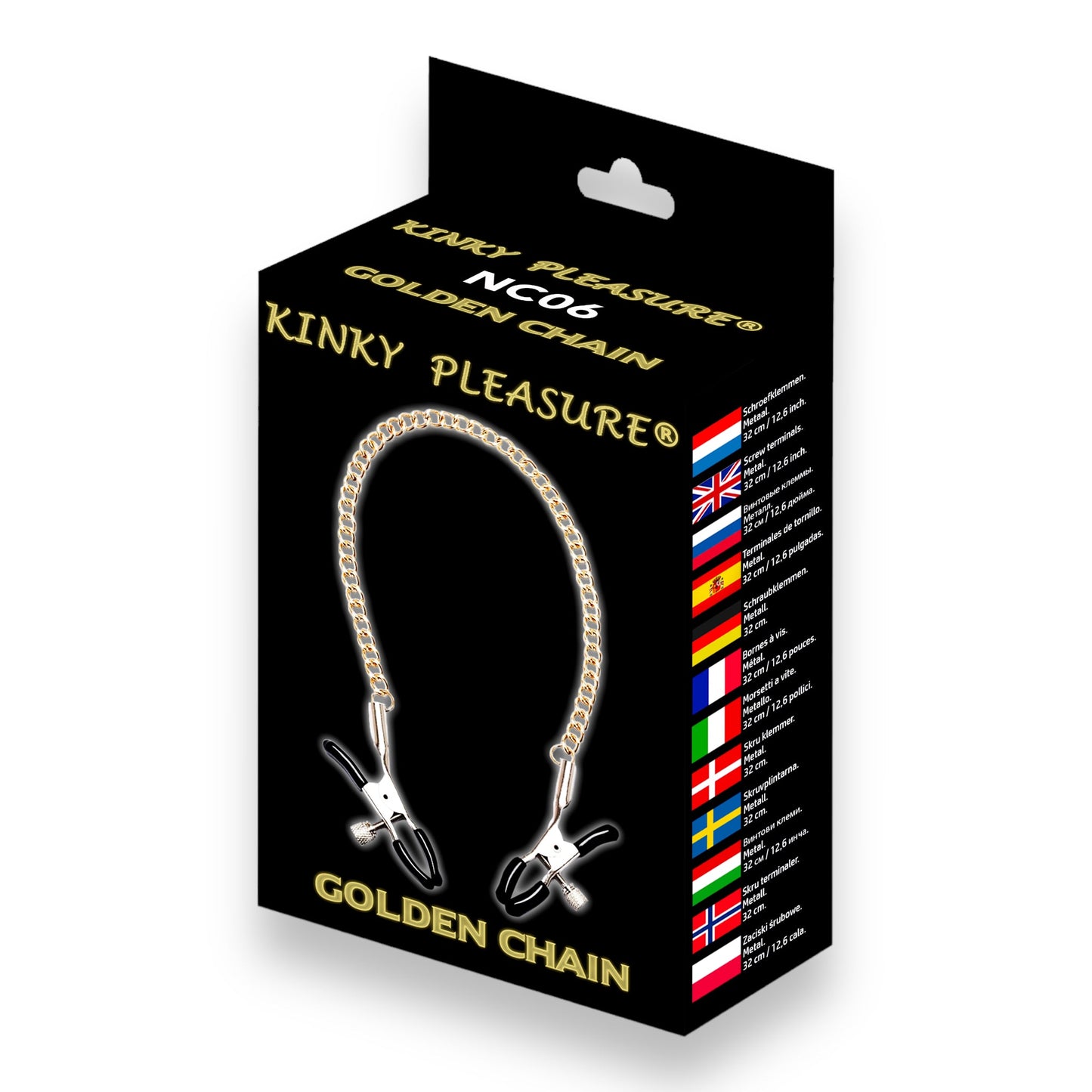 Golden Chain - Kinky Clamps - Heavy Version - Nipple Clamps - Stylish Color Box