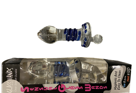 Glas Wands Glas Dildo / Plug - Helder met Blauwe Ribbel