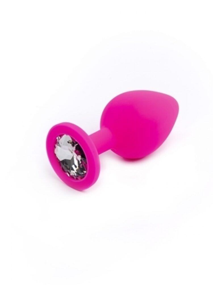 Argus Mijn Dierbare Diamanten Siliconen Anaal Plug Roze met Transparante Steen - Medium Formaat 8 Cm - AT 1088