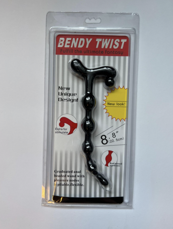 Bendy Twist Anal Beads Runner - Black - Xtra Long size - 22.5 cm / 8 Inch