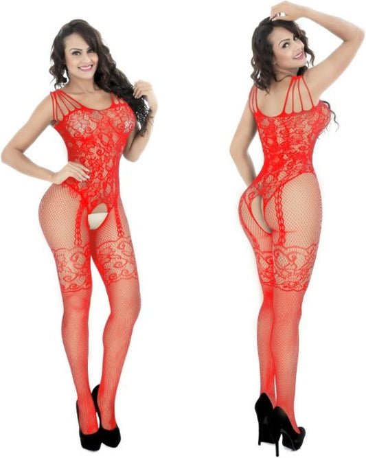 Open Bodystocking - Bulk Verpakt - Rood - One Size Fits Most - TL15