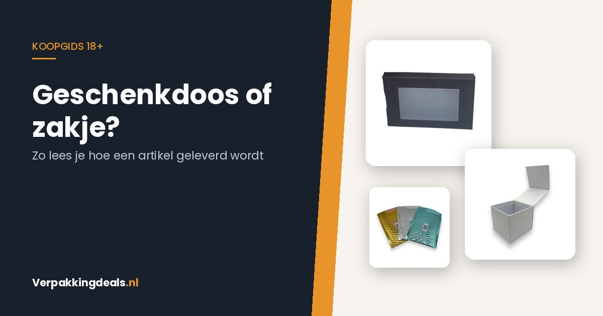 Neutrale cadeaudozen en metallic bubbelenveloppen voor discrete verzending van 18+ artikelen