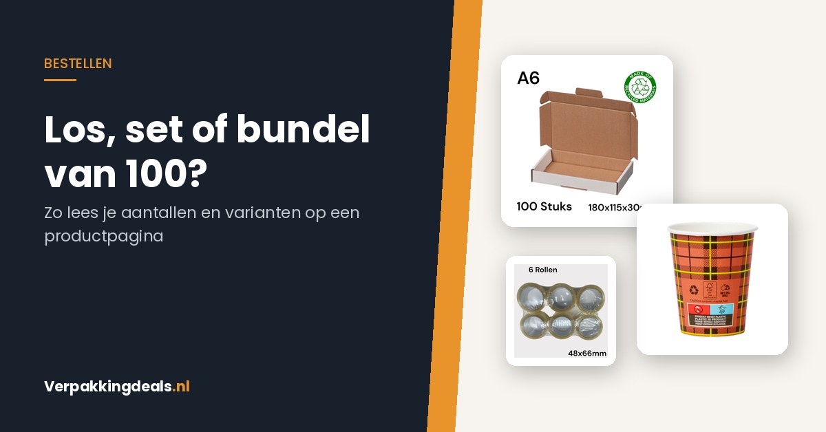 Brievenbusdozen, koffiebekertjes en taperollen naast de tekst Los, set of bundel van 100