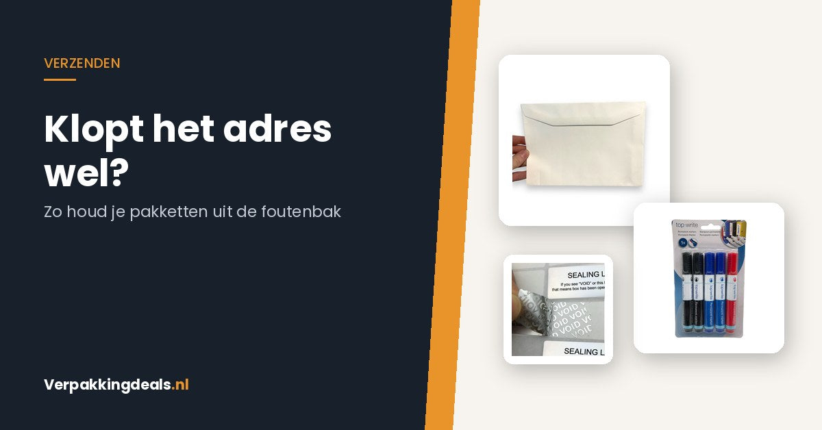Enveloppen, permanente markers en VOID-veiligheidszegels voor het correct adresseren van pakketten