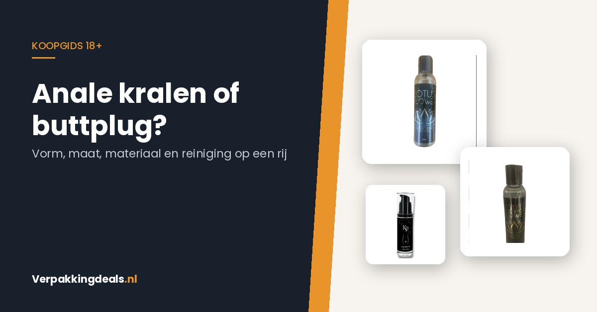 Neutrale flacons glijmiddel en gel naast de tekst Anale kralen of buttplug