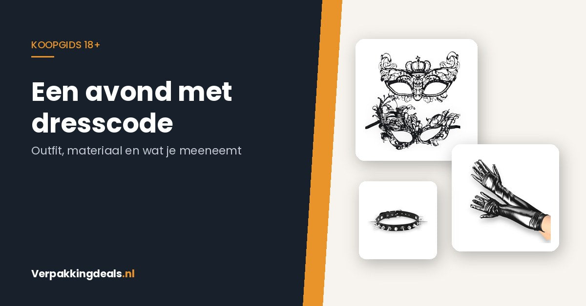Zwart venetiaans masker, lange wetlook handschoenen en een choker bij de titel 'Een avond met dresscode'