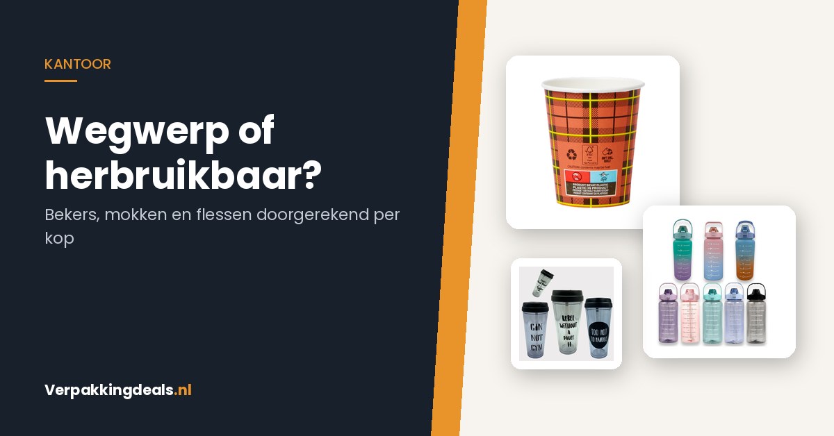 Kartonnen koffiebekertje, waterflessen met tijdmarkering en herbruikbare koffiebekers