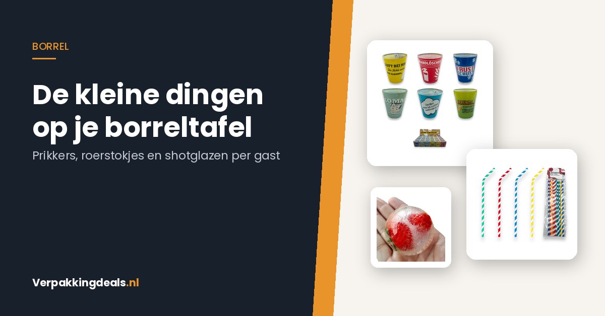 Shotglaasjes, papieren rietjes en een ijsblokjesvorm voor de borreltafel