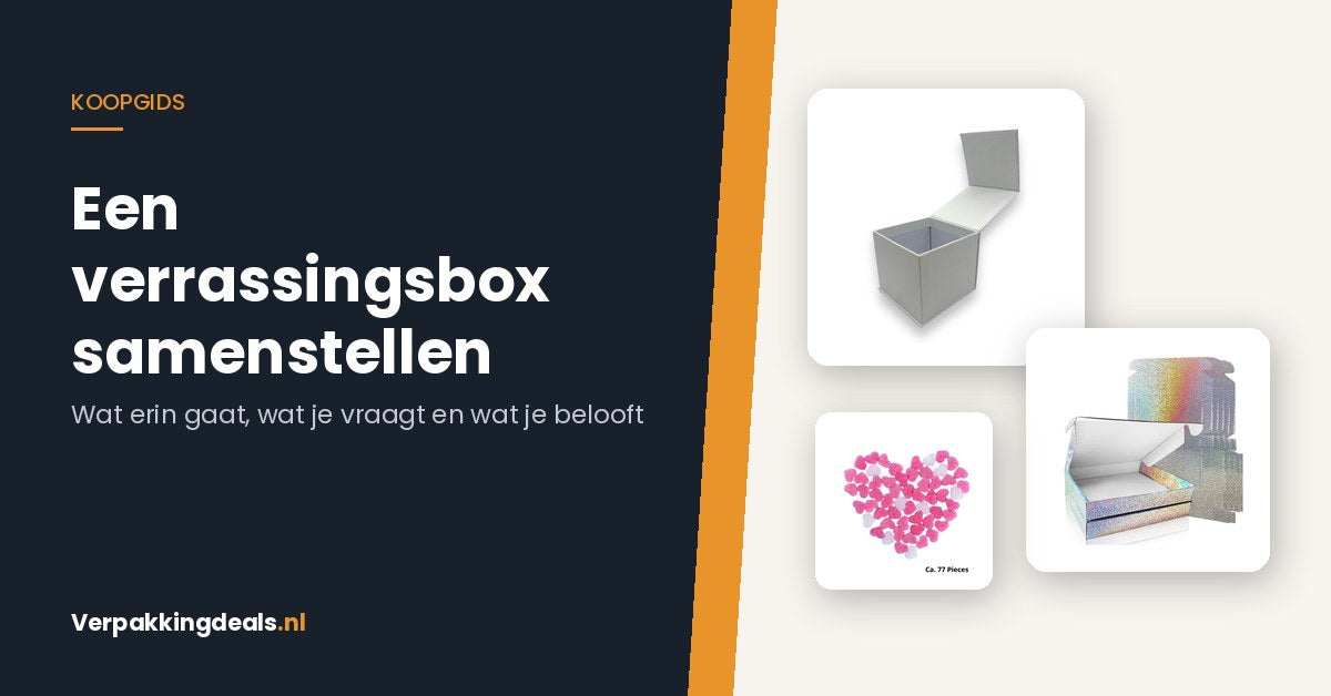 Cadeaudozen en decoratievulling voor het samenstellen van een verrassingsbox