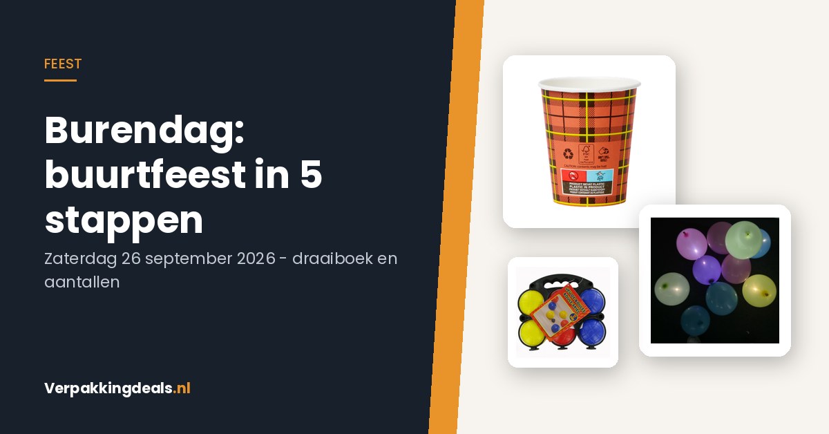 Papieren koffiebekertjes, LED-ballonnen en een jeu-de-boulesset voor een buurtfeest op Burendag