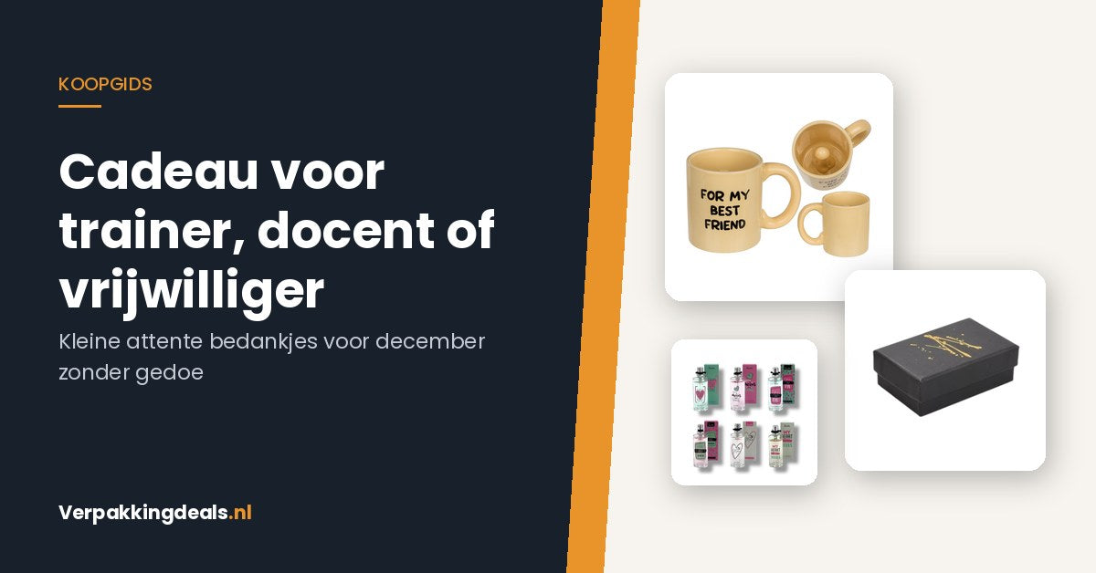 Cadeau voor trainer, docent of vrijwilliger: mok, cadeaudoosje en parfum