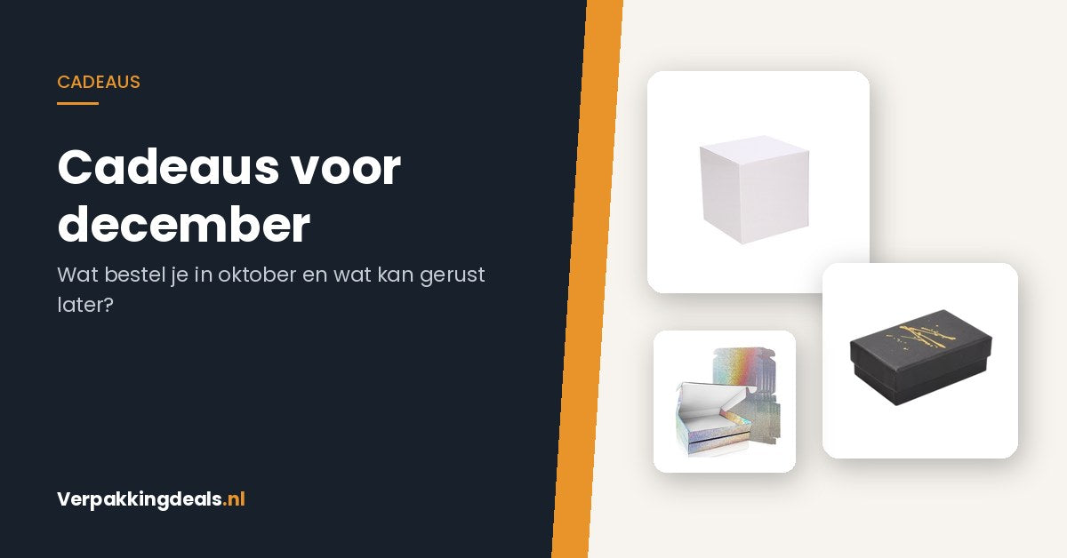 Witte kubusdoos, luxe cadeaudoosje en holografische verzenddoos bij een artikel over cadeaus voor december