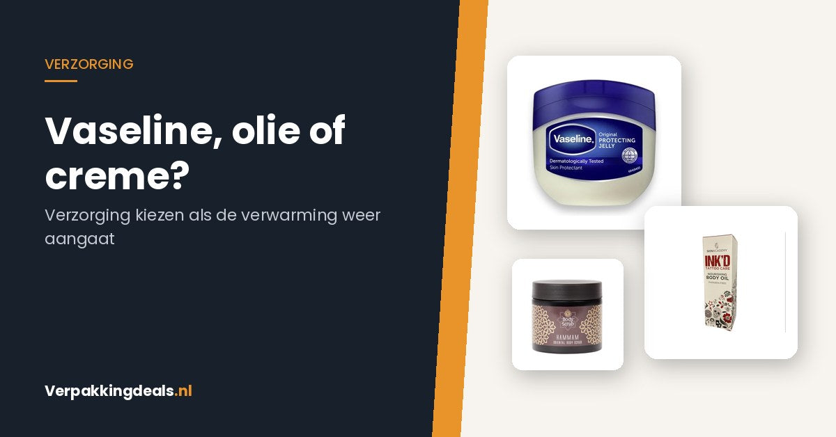 Pot vaseline, body oil en body scrub voor huidverzorging in het stookseizoen