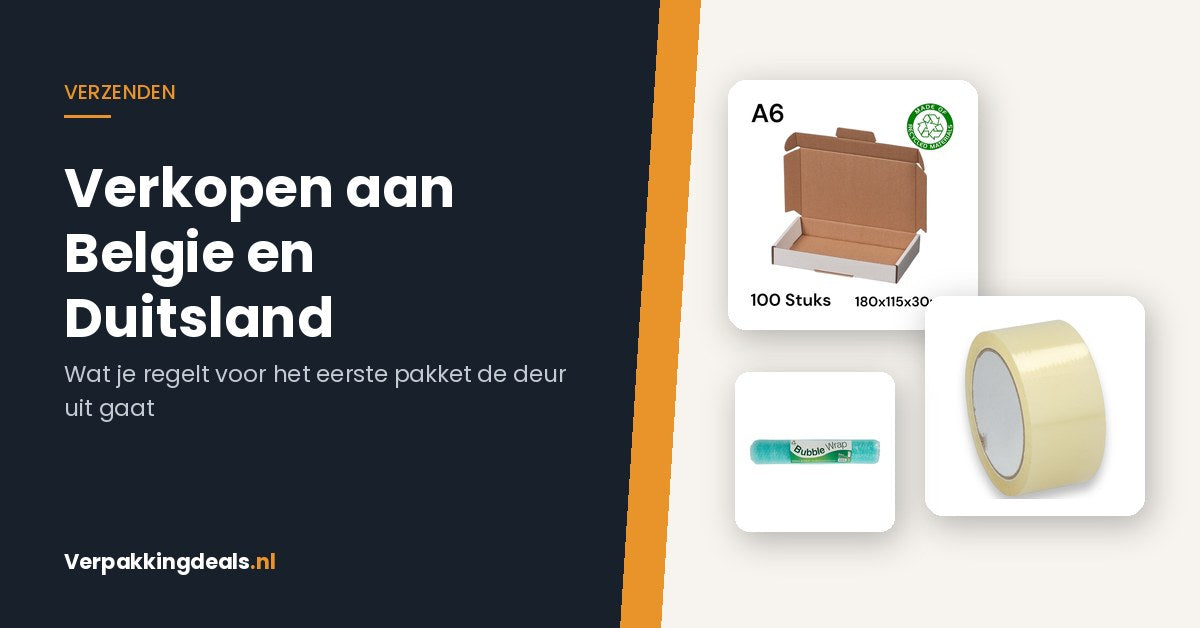 Brievenbusdoos, verpakkingstape en noppenfolie voor het verzenden van pakketten naar België en Duitsland