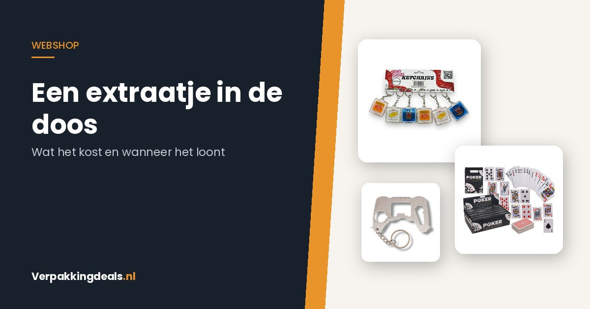 Sleutelhangers, speelkaarten en een multitool als extraatje bij een bestelling