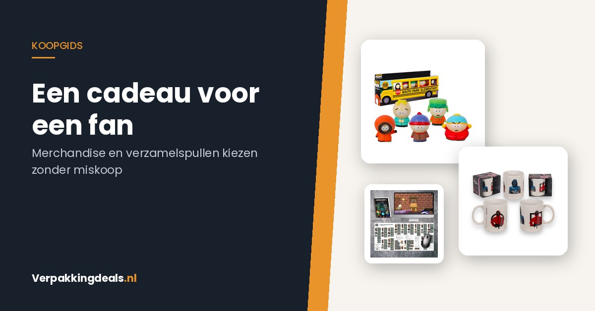 Merchandise als cadeau: een vinyl figurenset, een mok met serieprint en een XXL gaming muismat
