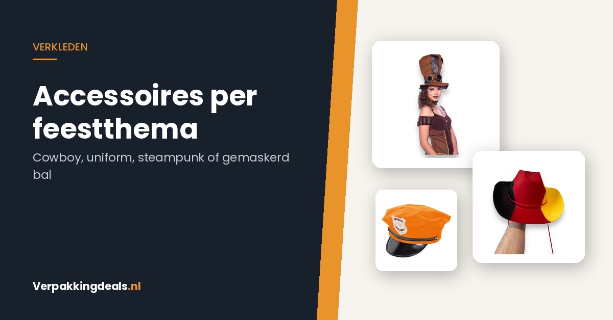 Steampunk hoge hoed, politiepet en cowboyhoed als verkleedaccessoires voor een themafeest