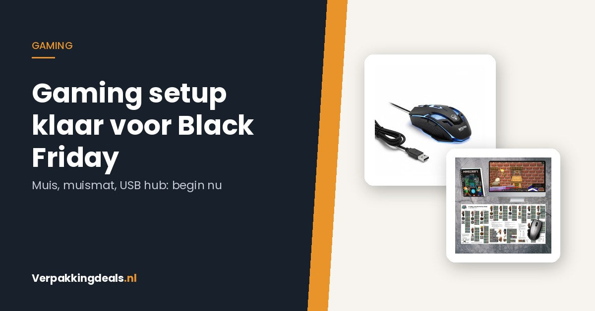 Gaming setup: muis, muismat en USB hub