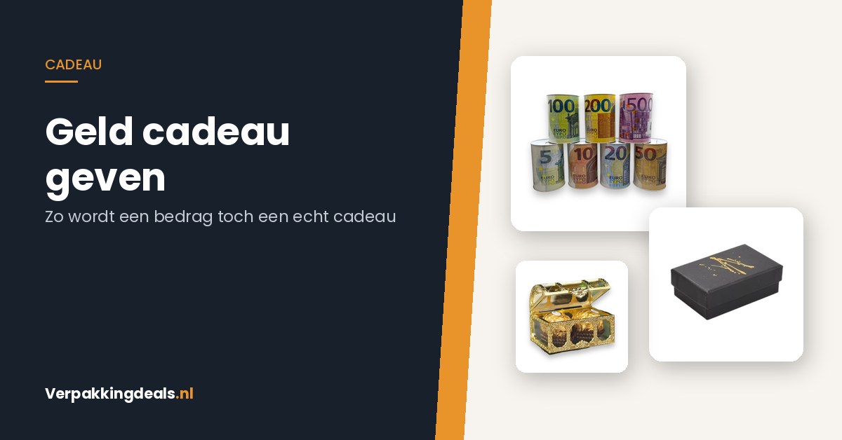 Spaarpot met biljetmotief, luxe zwart cadeaudoosje en doorzichtig schatkistje om geld cadeau te geven
