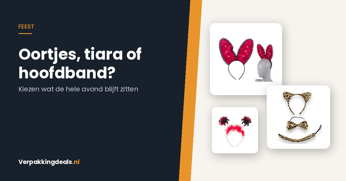 Haaraccessoires voor een feest: konijnenoren tiara, luipaard verkleedset en Halloween tiara