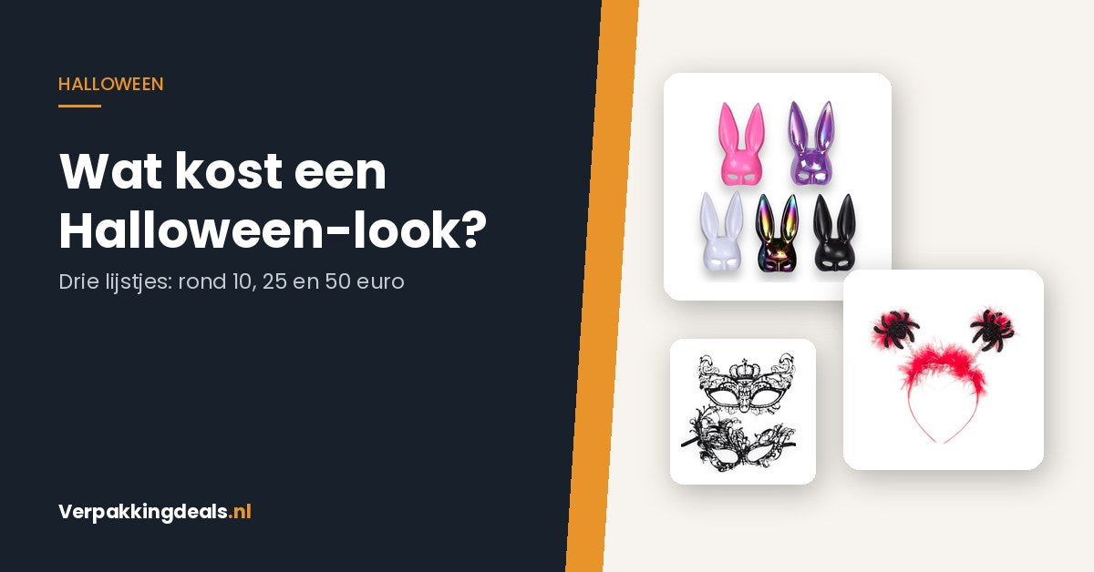 Halloween-maskers en tiara's bij een artikel over wat een Halloween-look kost