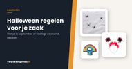 Halloween-artikelen voor winkel en horeca: spinnenweb, tiara met spin en metalen pin