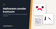 Halloween-tiara met spin, nepbloedset met spuit en een spinnenweb met spinnen