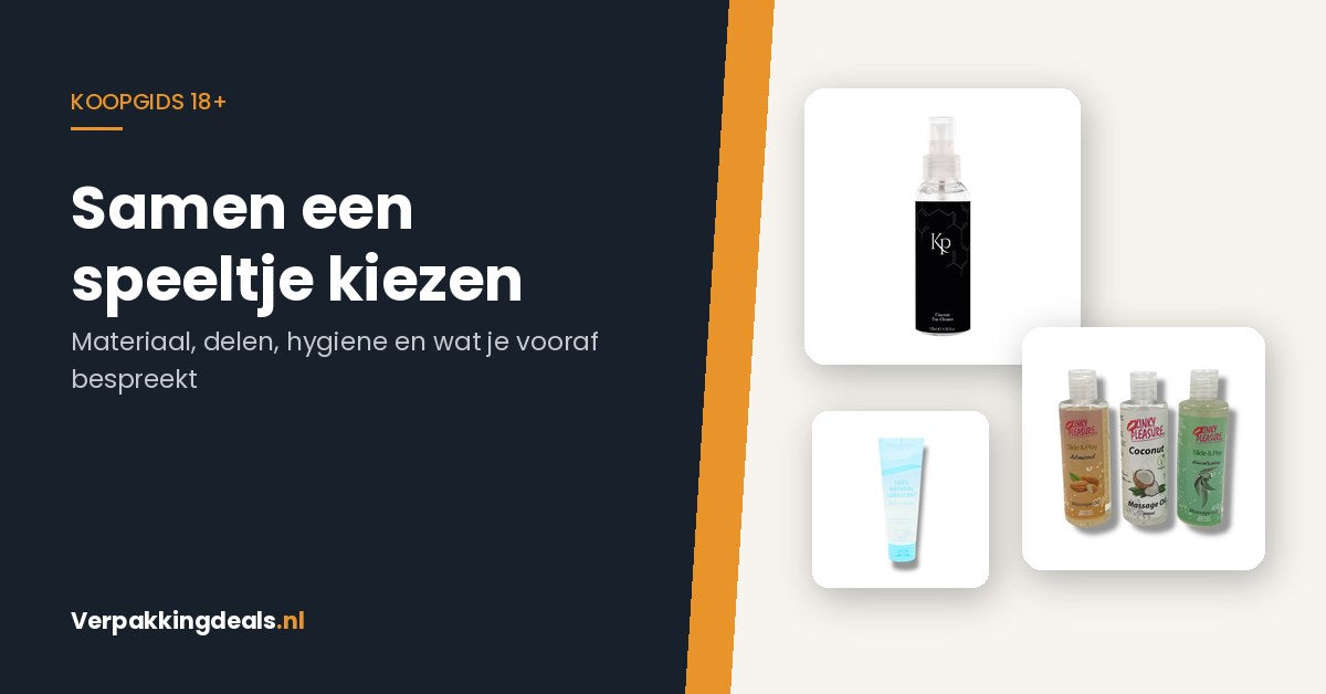 Flacons toy cleaner, glijmiddel op waterbasis en een set massageolie in verpakking