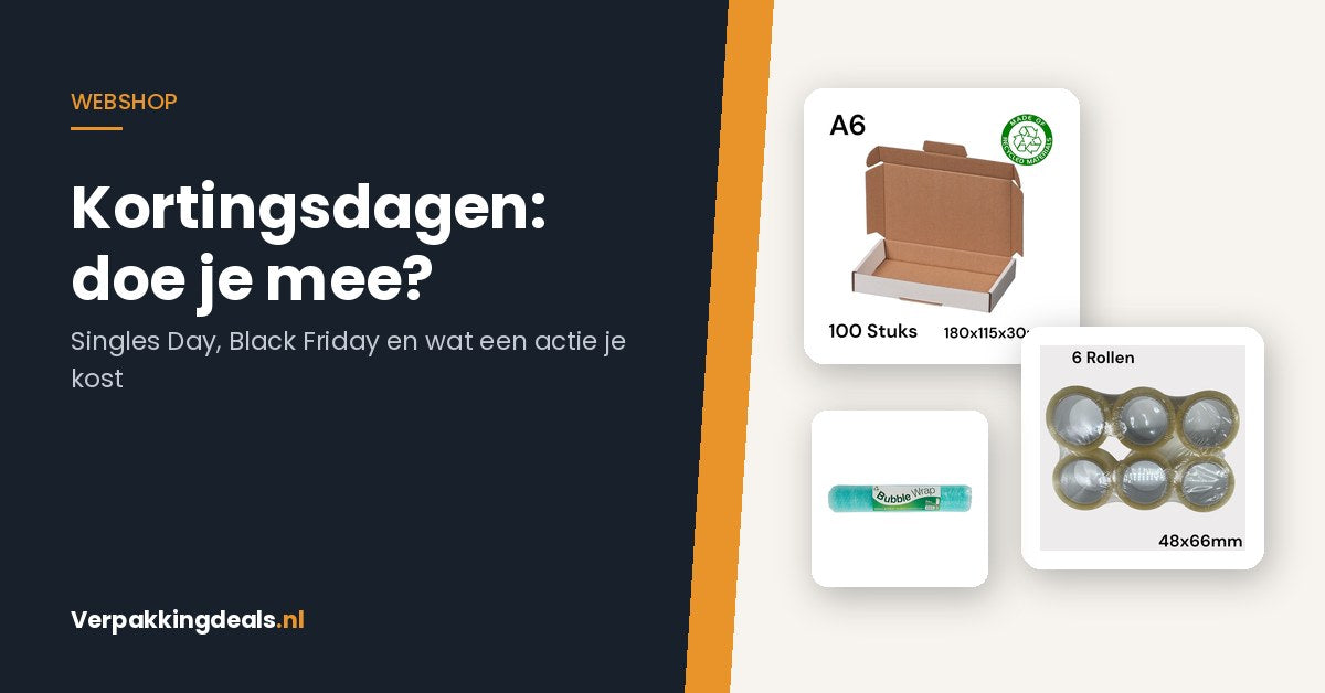 Kortingsdagen voor een kleine webshop: brievenbusdozen, tape en noppenfolie