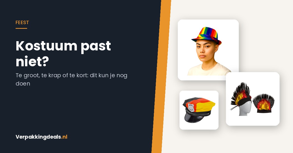 Hoed, pruik en pet als verkleedaccessoires om een kostuum dat niet past bij te stellen