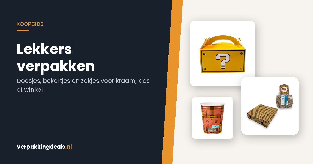 Traktatiedoos met handvat, mini pizzadoosjes en papieren koffiebekertje voor het verpakken van lekkers