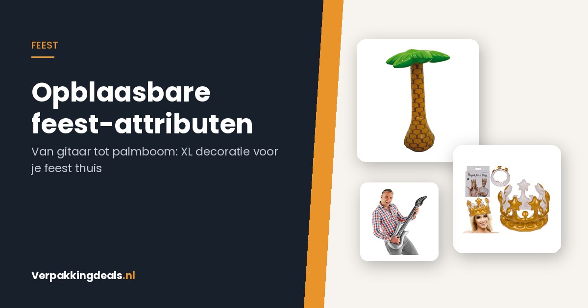 Opblaasbare palmboom, kroon en gitaar als feestattributen voor een themafeest