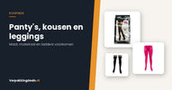 Verpakte panty met kanten band, zwarte kousen en een roze legging