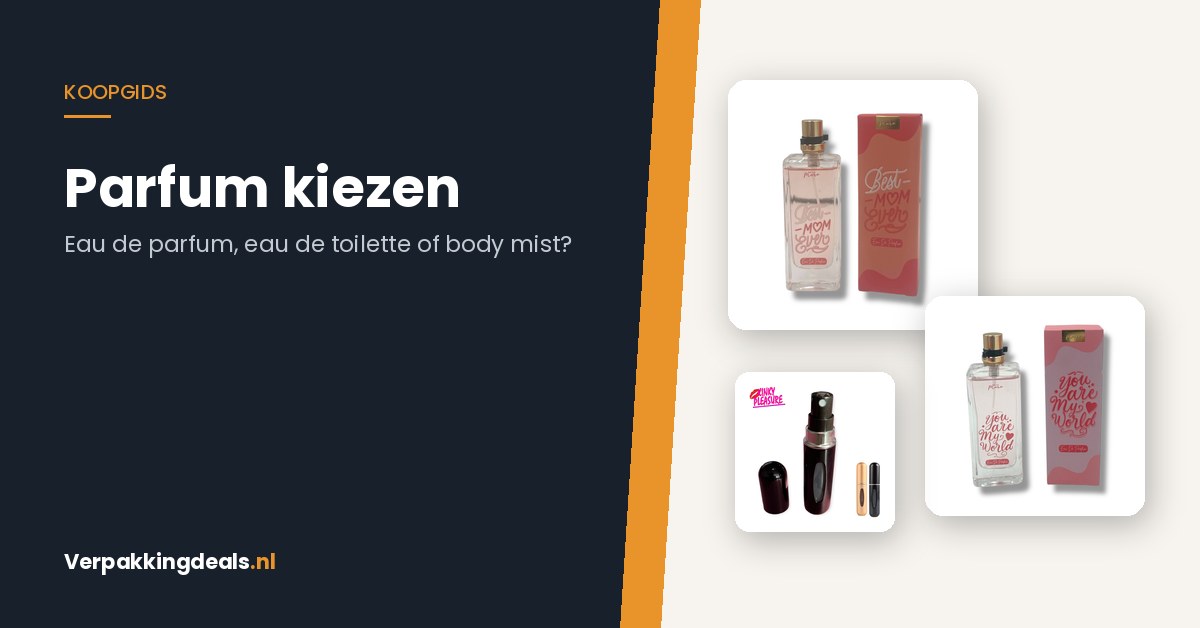 Parfumflacons met verpakking en een navulbaar parfumflesje naast de titel Parfum kiezen