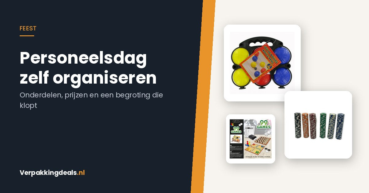 Jeu de boules-set, pokerfiches en een spelletjesset voor een personeelsdag