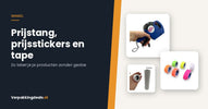 Prijstang met prijsstickers in meerdere kleuren naast de titel Prijstang, prijsstickers en tape