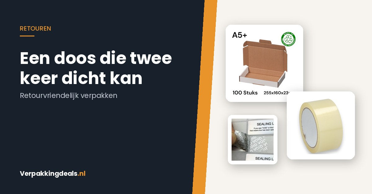 Brievenbusdoos, verpakkingstape en VOID-veiligheidszegels voor retourvriendelijk verpakken