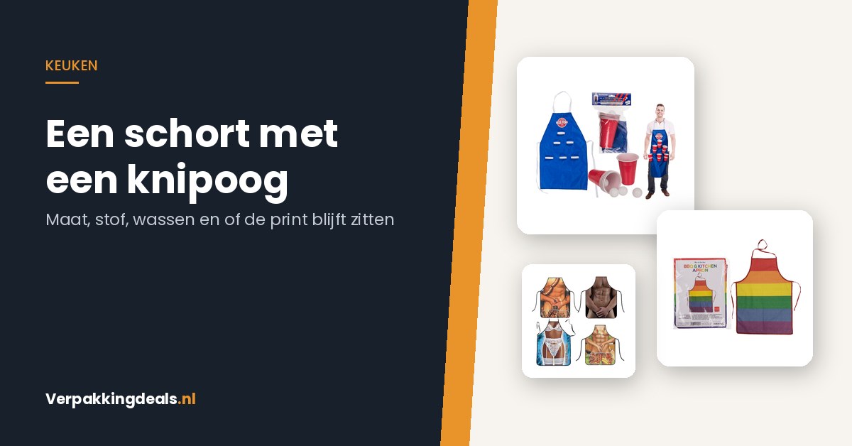 Grappige keukenschorten met print, waaronder een bierpongschort en een regenboogschort