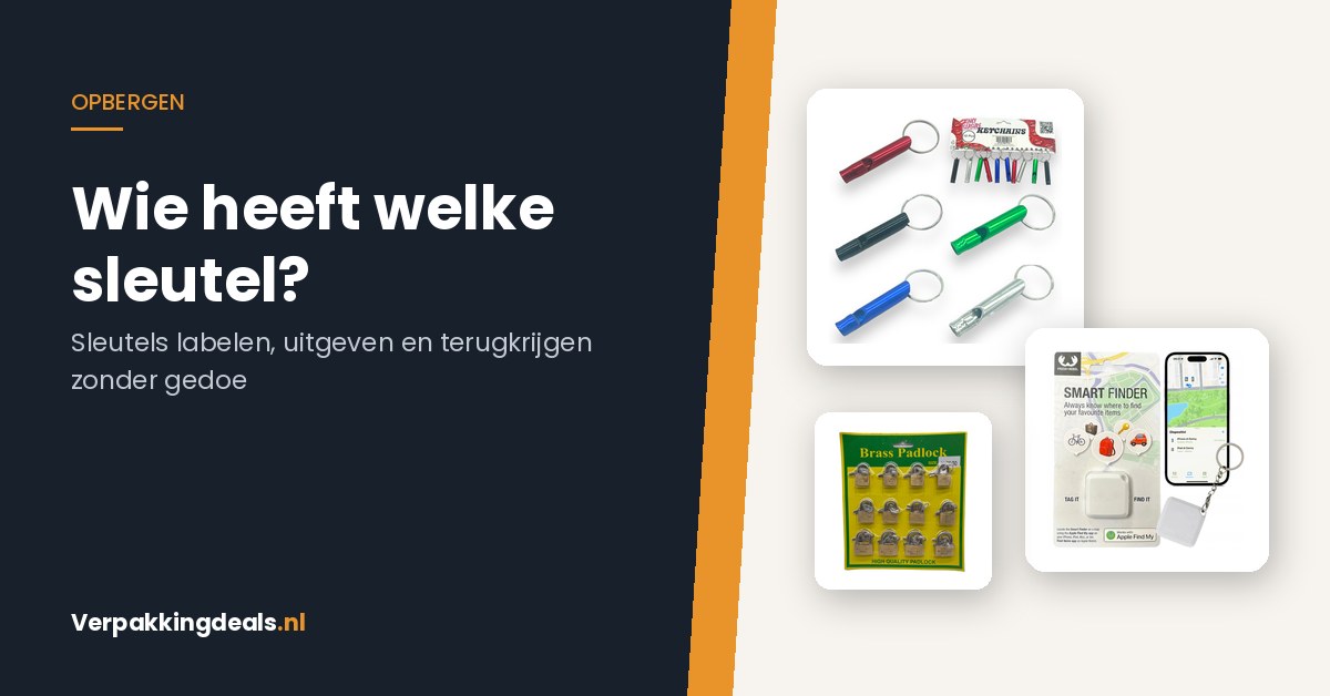 Sleutelhangers, een bluetooth sleuteltracker en een set hangsloten met sleutels