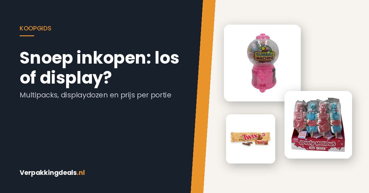 Kauwgomballenautomaat, chocolade multipack en een displaydoos met marshmallowlolly's