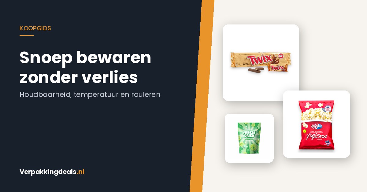Chocoladerepen, popcorn en gevriesdroogd fruit bij de titel Snoep bewaren zonder verlies