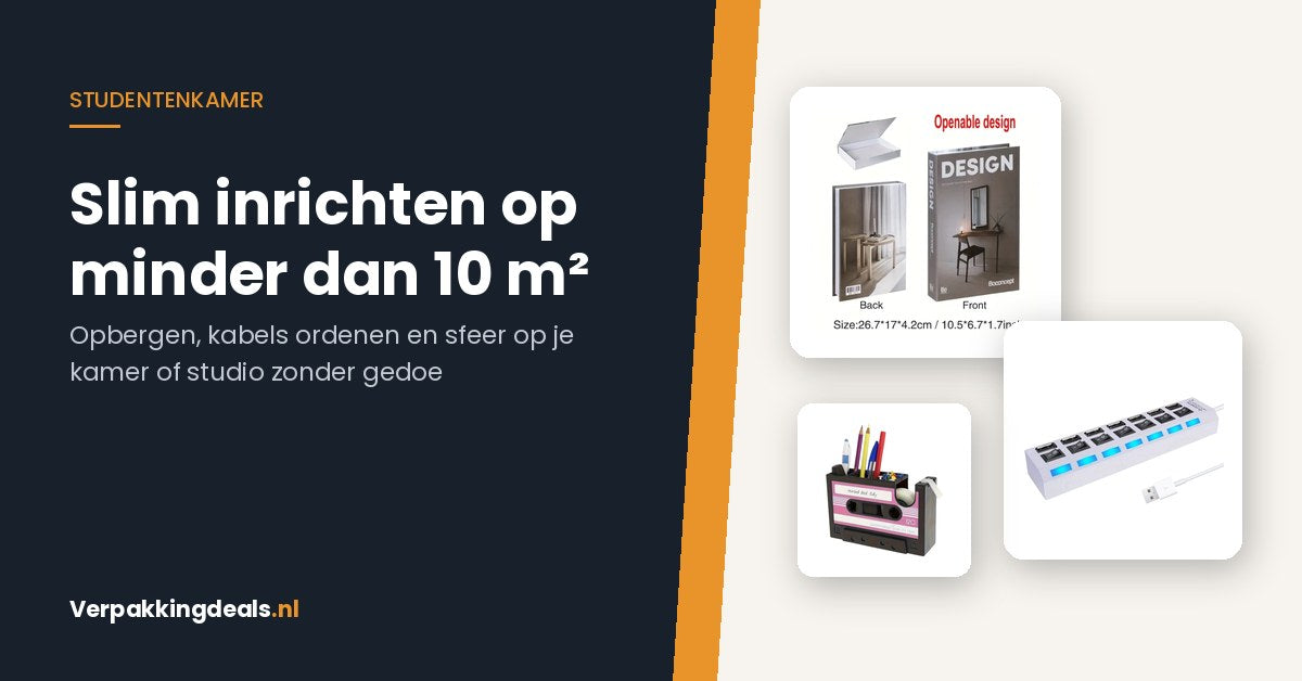 Studentenkamer inrichten: nepboek met opbergruimte, USB-hub met schakelaars en bureau-organizer