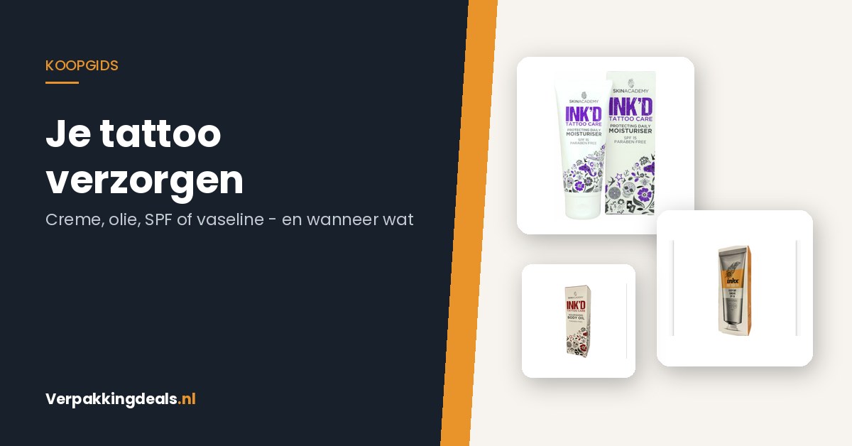 Flacons tattooverzorging: moisturiser, zonverzorging met SPF 50 en body oil