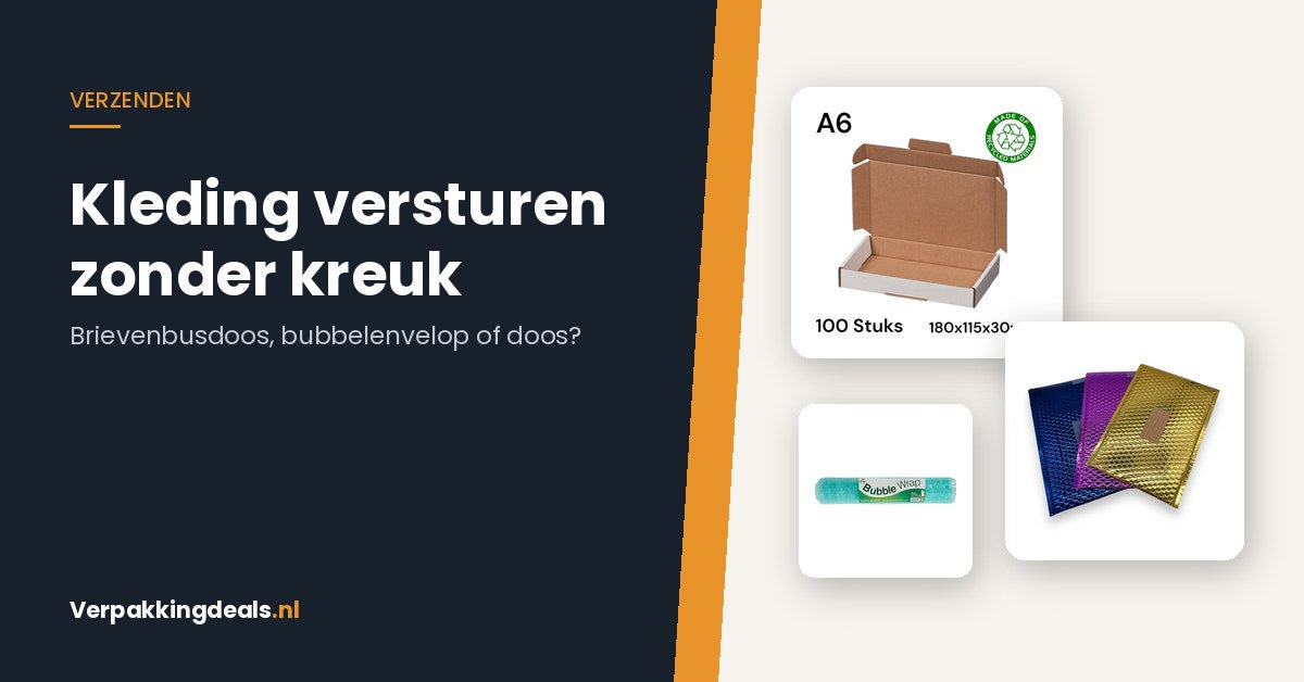 Brievenbusdoos, bubbelenvelop en noppenfolie voor het versturen van kleding en textiel