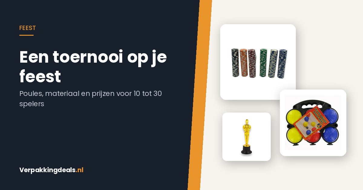 Een toernooi op je feest: pokerfiches, een jeu de boules set en een gouden awardtrofee