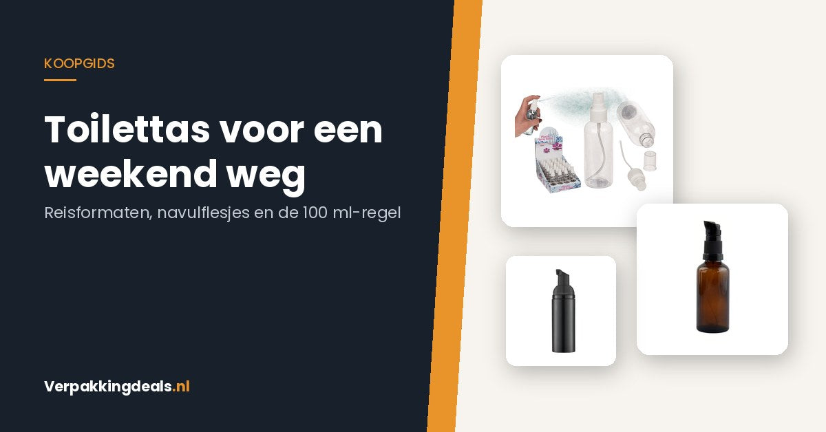 Reisformaten voor in je toilettas: sprayflesje van 100 ml, amber glazen sprayfles en foam pompfles