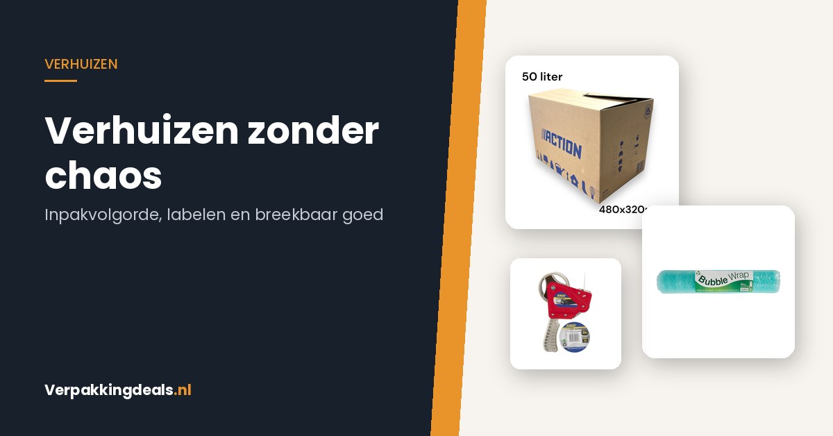 Verhuisdoos, noppenfolie en tapedispenser voor een verhuizing